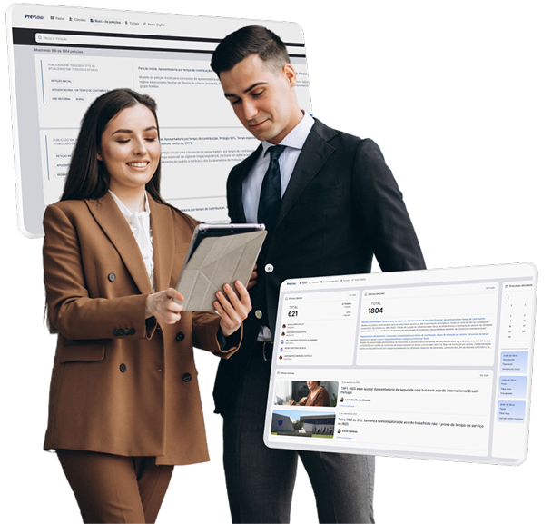 Advogados utilizando a plataforma Prevlaw
